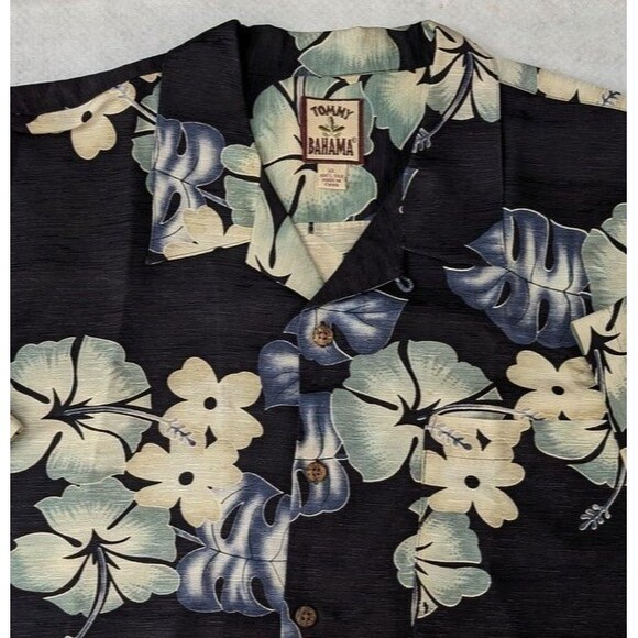 Tommy Bahama Men’s Floral Silk Camp Shirt Size L Black - Picture 1 of 5
